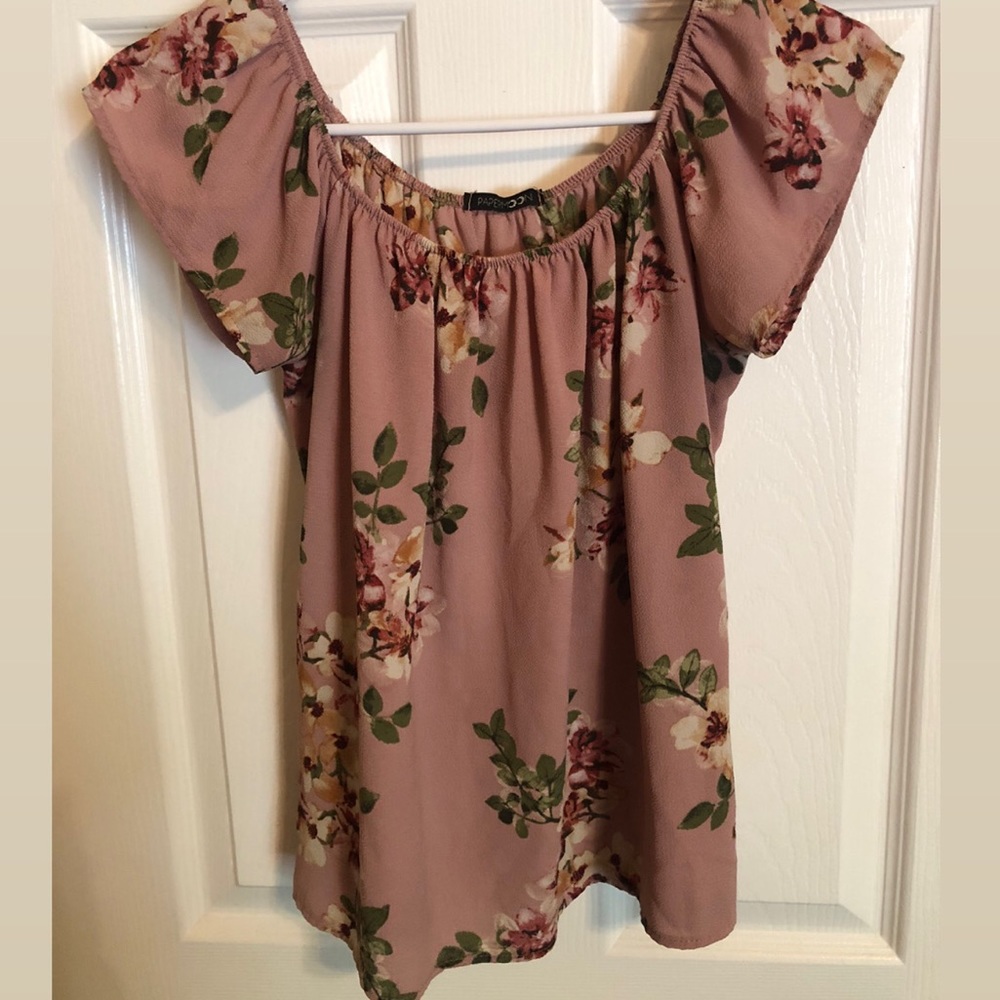 floral pink off the shoulder shirt